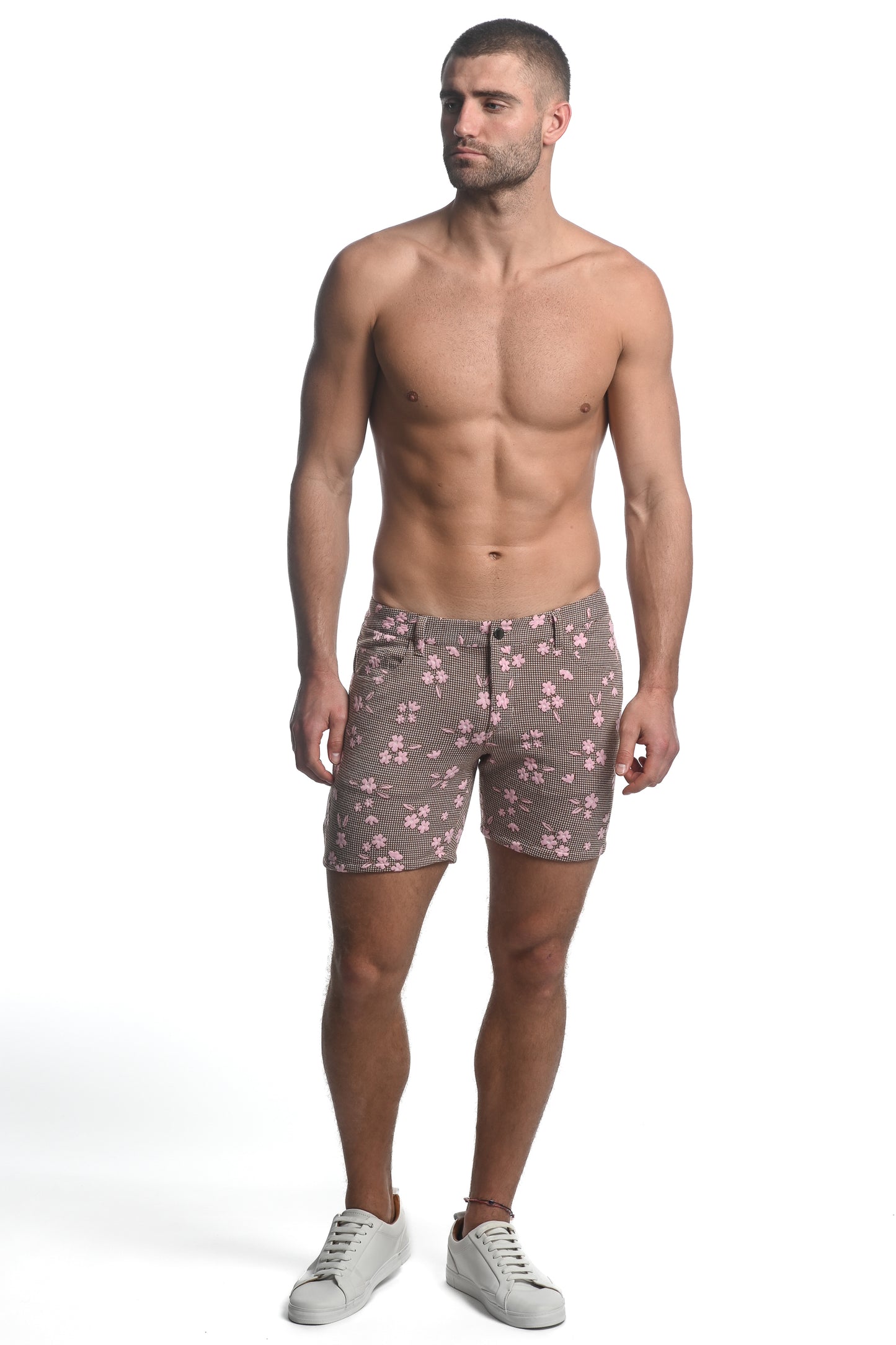 St33le Pink Houndstooth Jaquard Knit Short