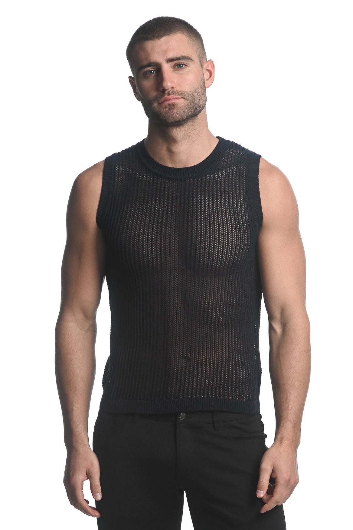 St33le Navy Vertical Knitted Tank