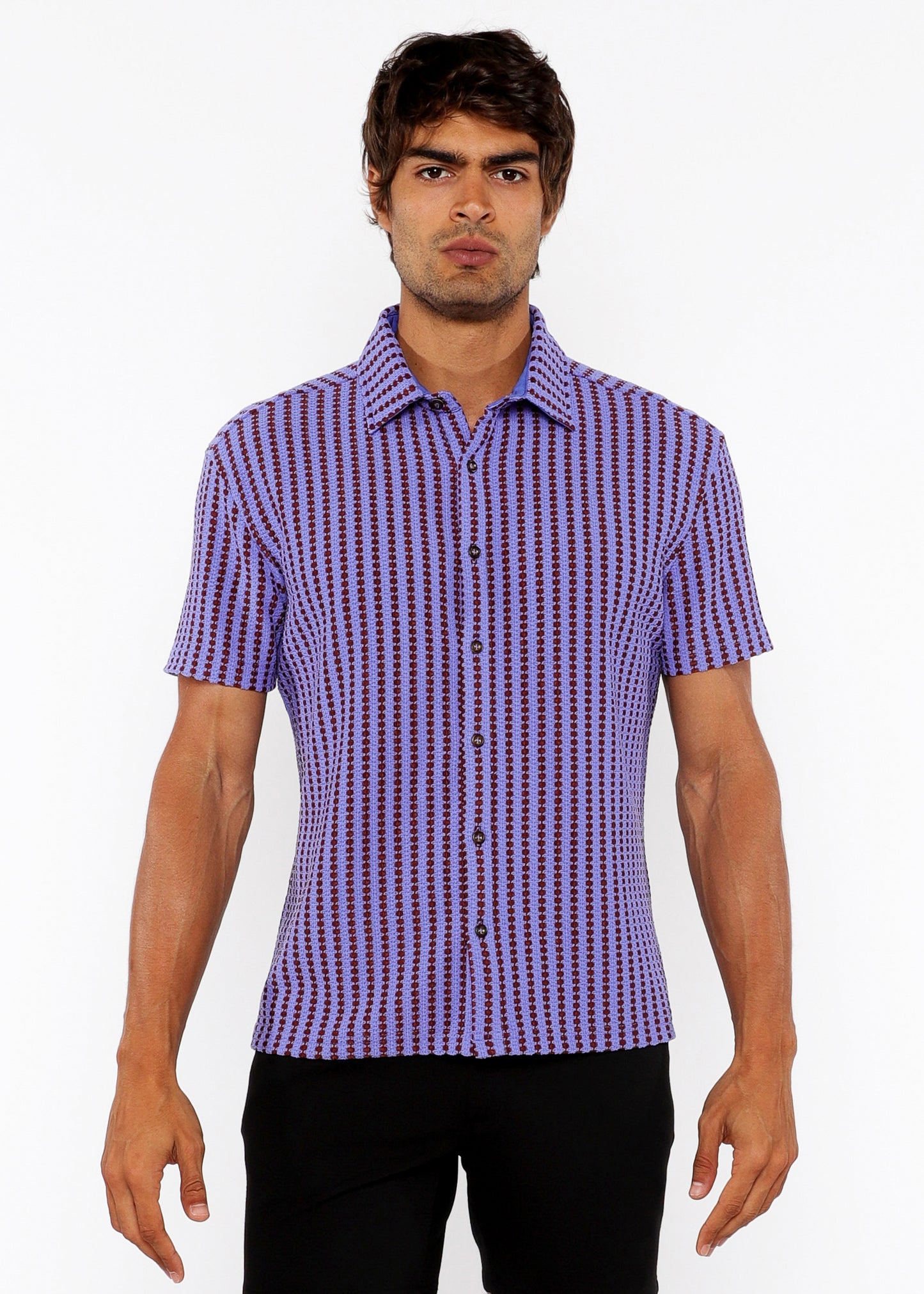 St33le Grape Stripe Open Knit SS Shirt