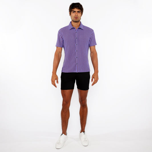 St33le Grape Stripe Open Knit SS Shirt
