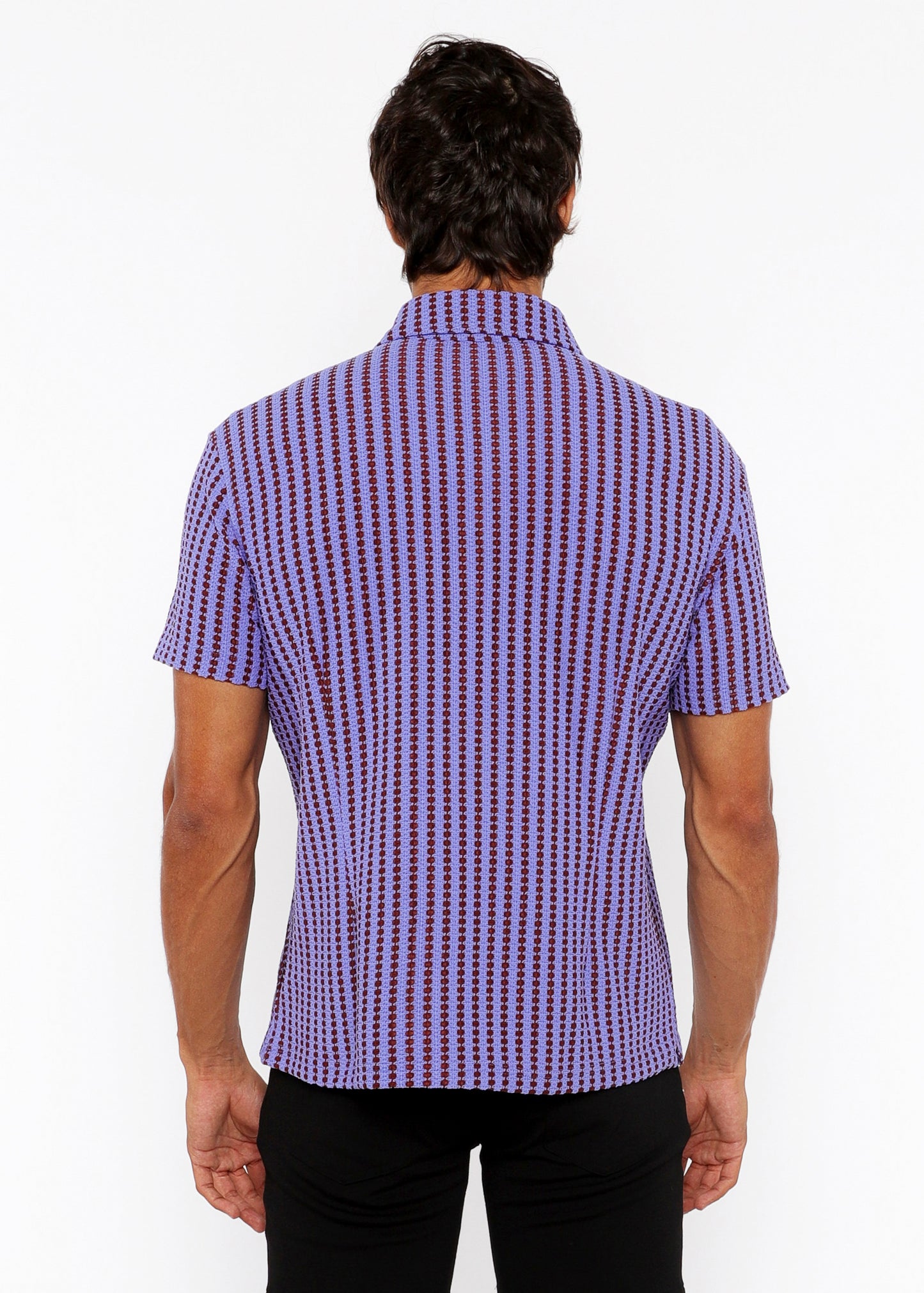 St33le Grape Stripe Open Knit SS Shirt