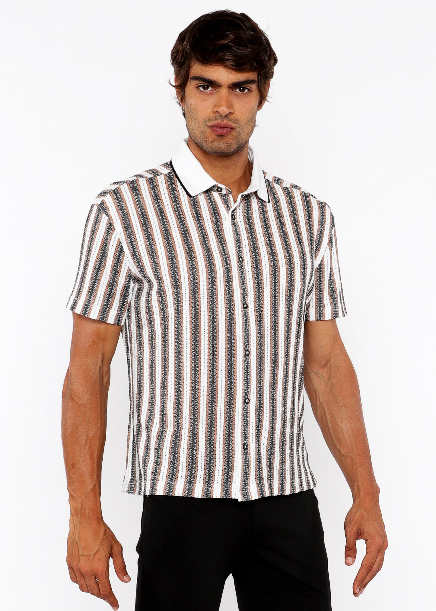 St33le White/Midnight Stripe Open Knit SS Shirt
