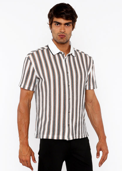 St33le White/Midnight Stripe Open Knit SS Shirt