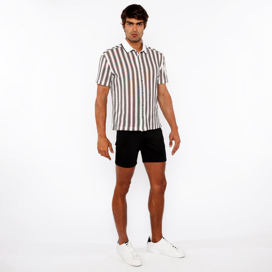 St33le White/Midnight Stripe Open Knit SS Shirt