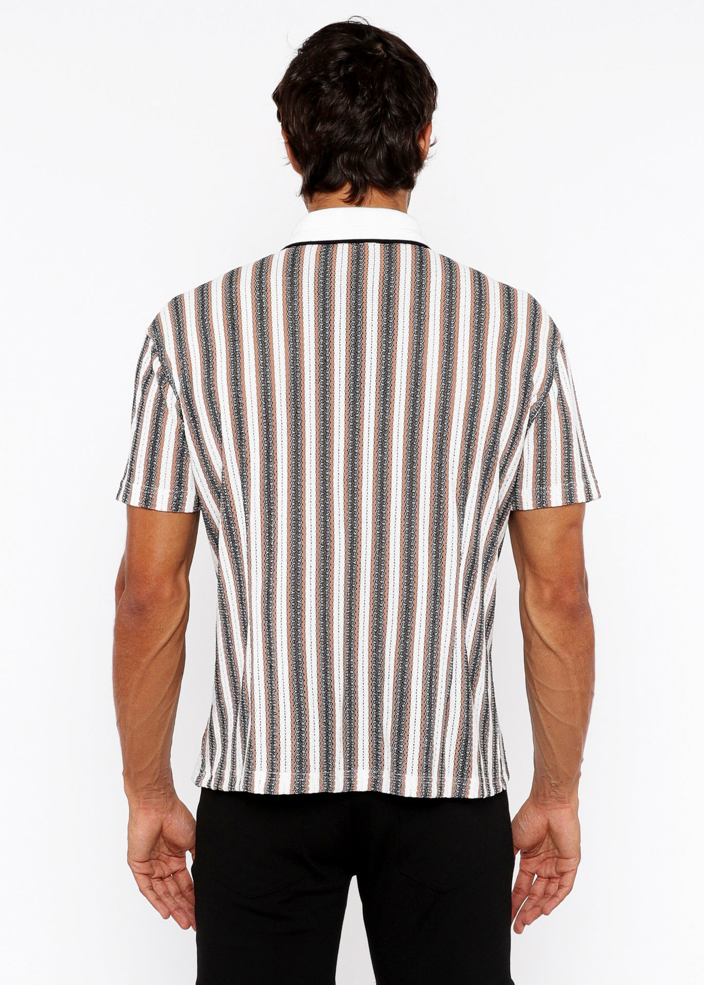 St33le White/Midnight Stripe Open Knit SS Shirt