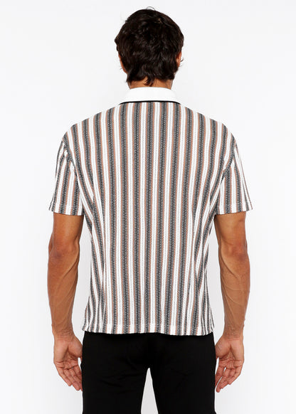 St33le White/Midnight Stripe Open Knit SS Shirt