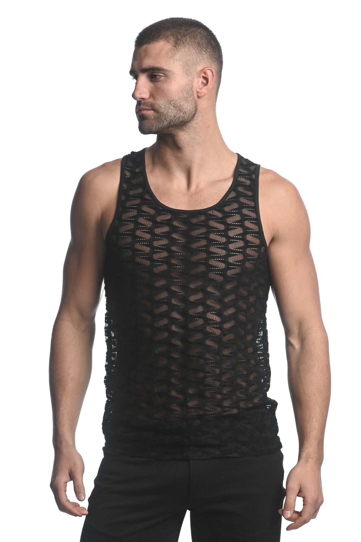 St33le Black Vertical Wave Knit Tank