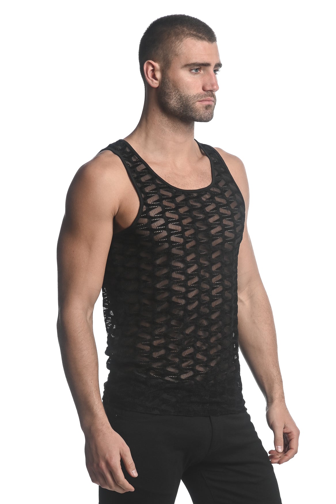 St33le Black Vertical Wave Knit Tank