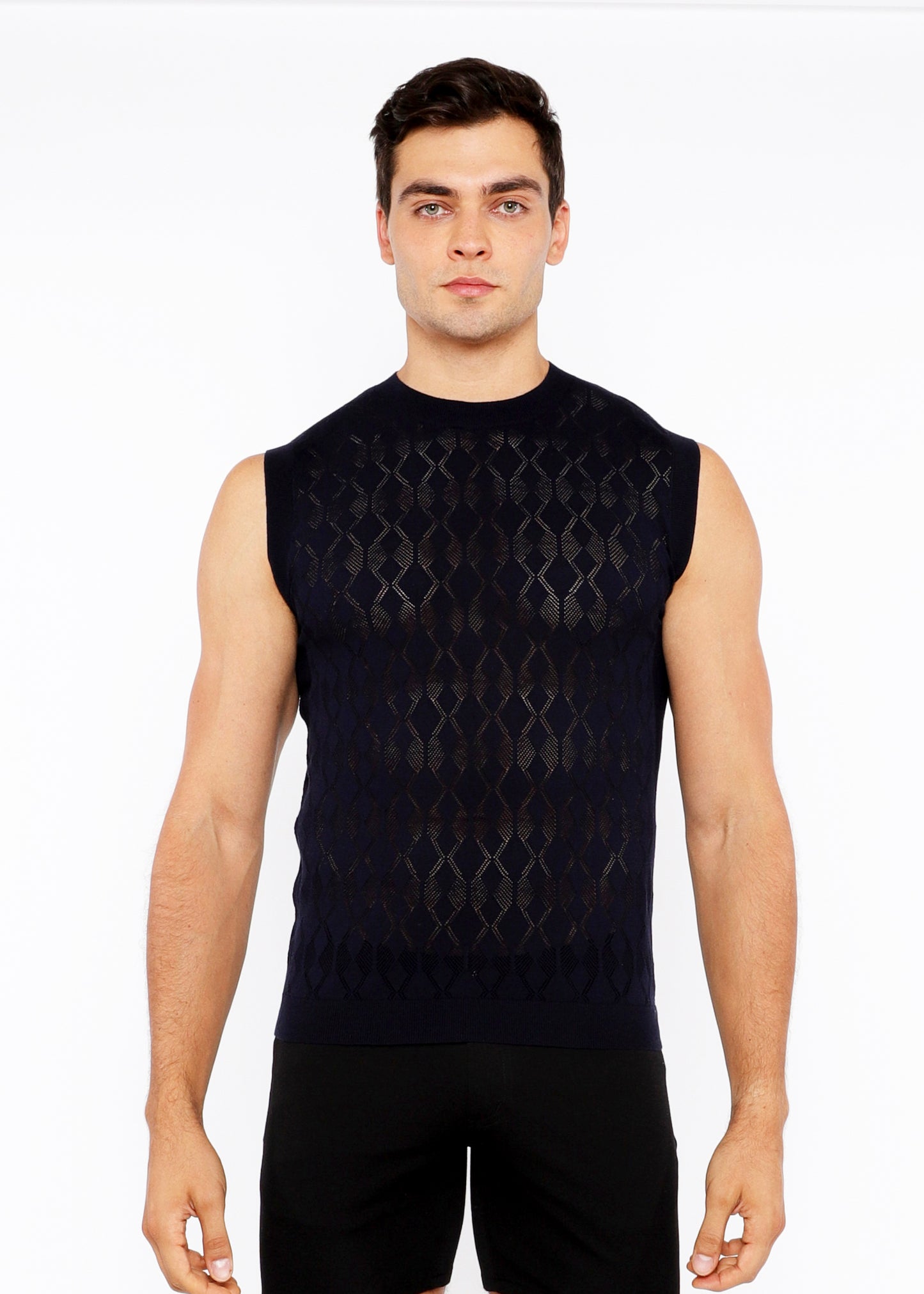 St33le Navy Diamond Pointelle Knitted Vest