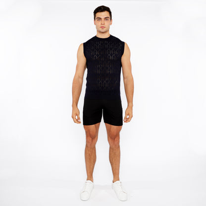 St33le Navy Diamond Pointelle Knitted Vest