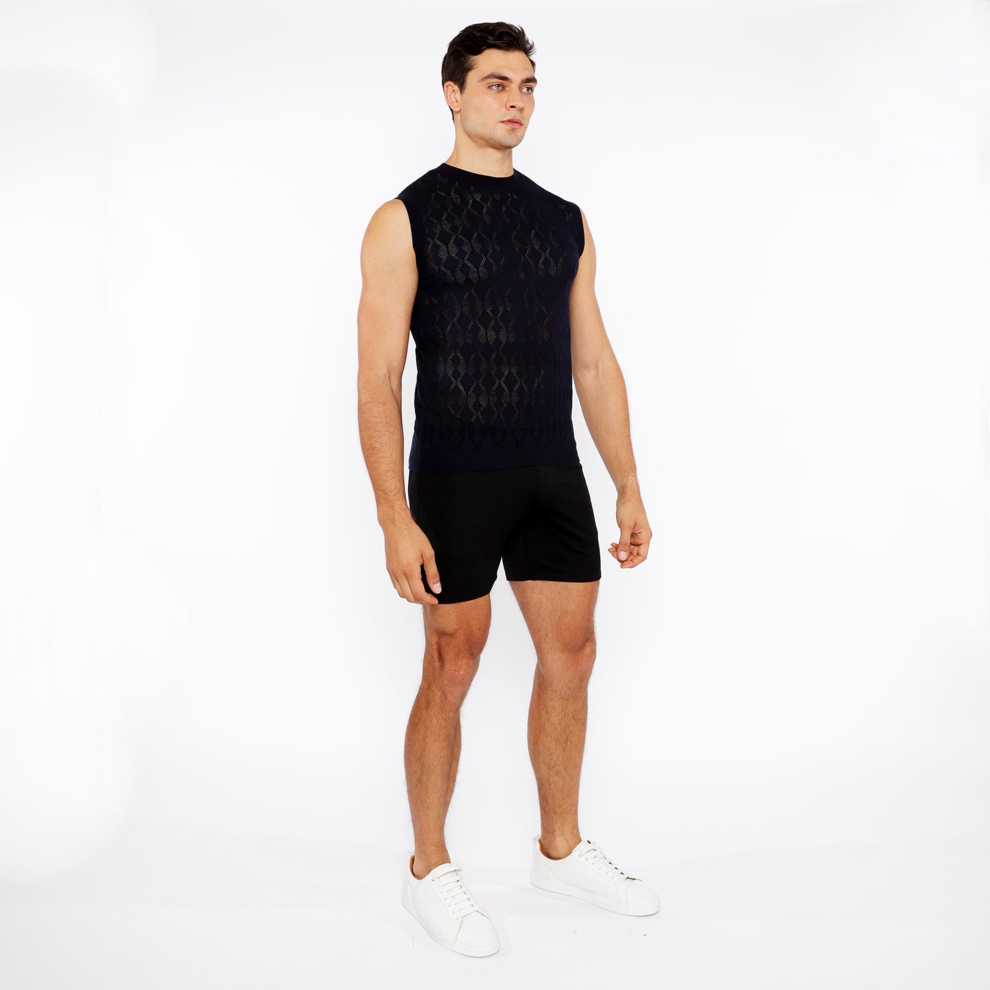 St33le Navy Diamond Pointelle Knitted Vest