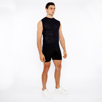 St33le Navy Diamond Pointelle Knitted Vest