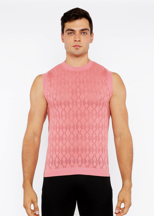 St33le Peach Amber Diamond Pointelle Knitted Vest