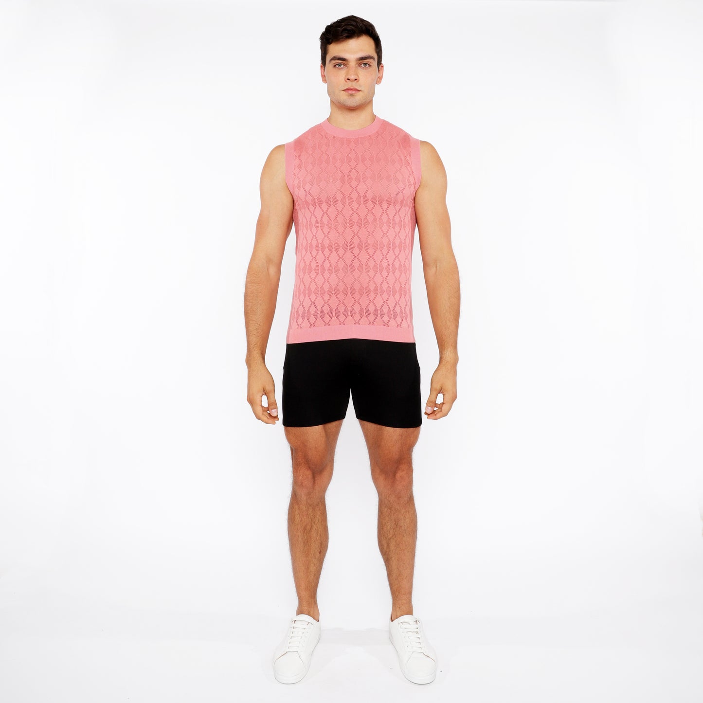 St33le Peach Amber Diamond Pointelle Knitted Vest