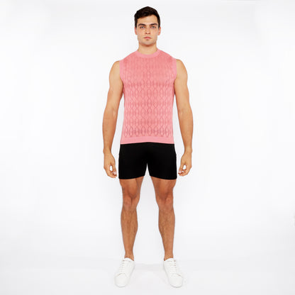 St33le Peach Amber Diamond Pointelle Knitted Vest