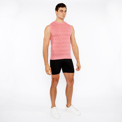 St33le Peach Amber Diamond Pointelle Knitted Vest