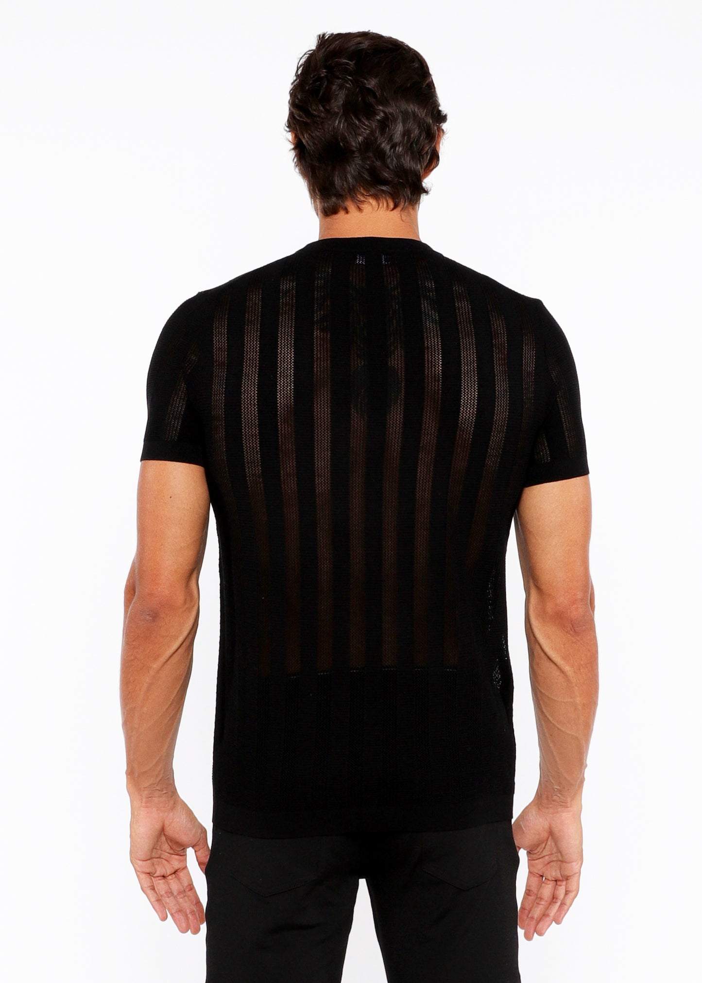 St33le Black Textured Knitted Crew Tee