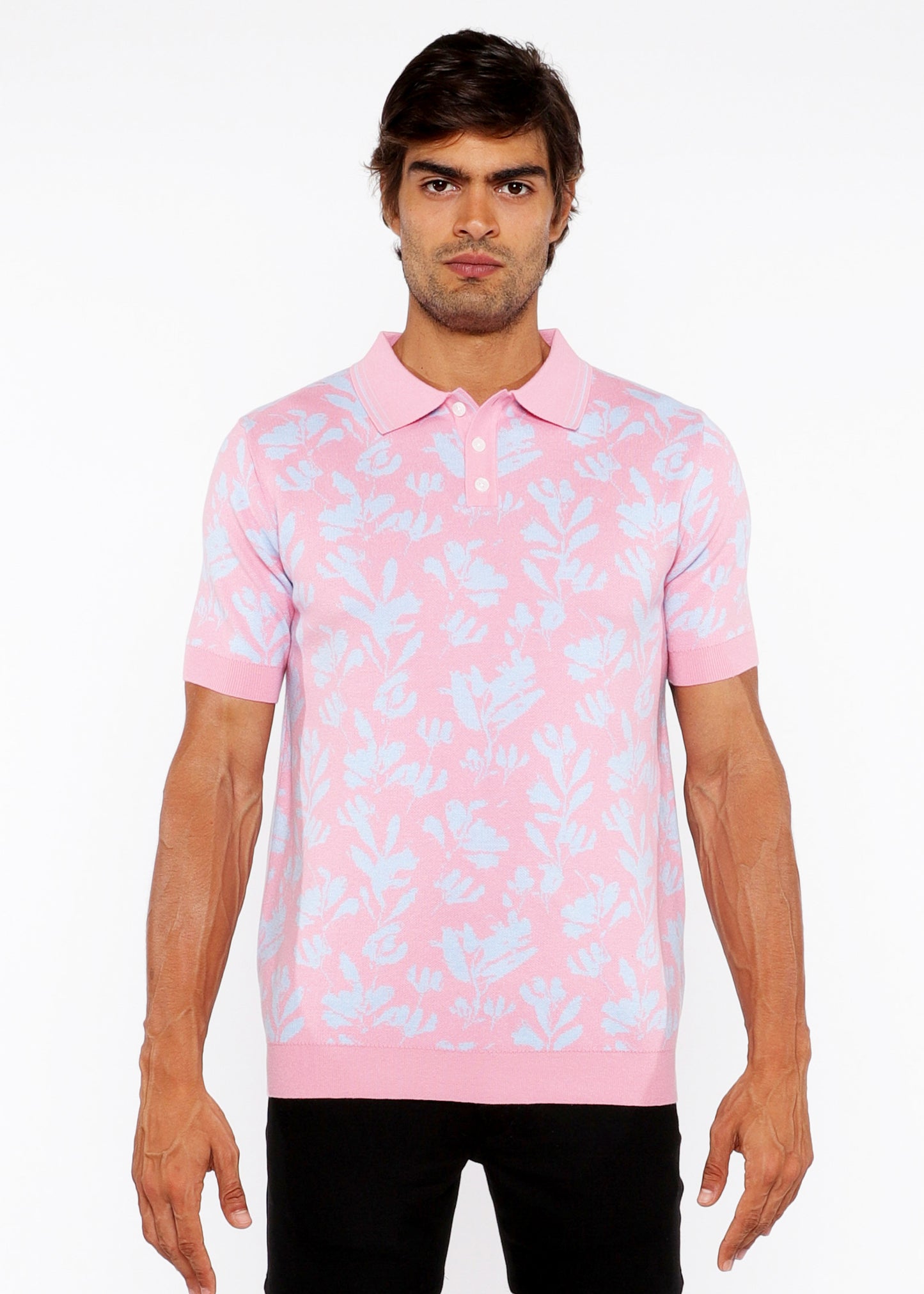 St33le Pink/Sky Leaves Jacquard Knit Polo