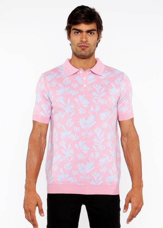 St33le Pink/Sky Leaves Jacquard Knit Polo