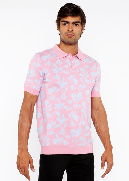St33le Pink/Sky Leaves Jacquard Knit Polo