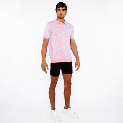 St33le Pink/Sky Leaves Jacquard Knit Polo