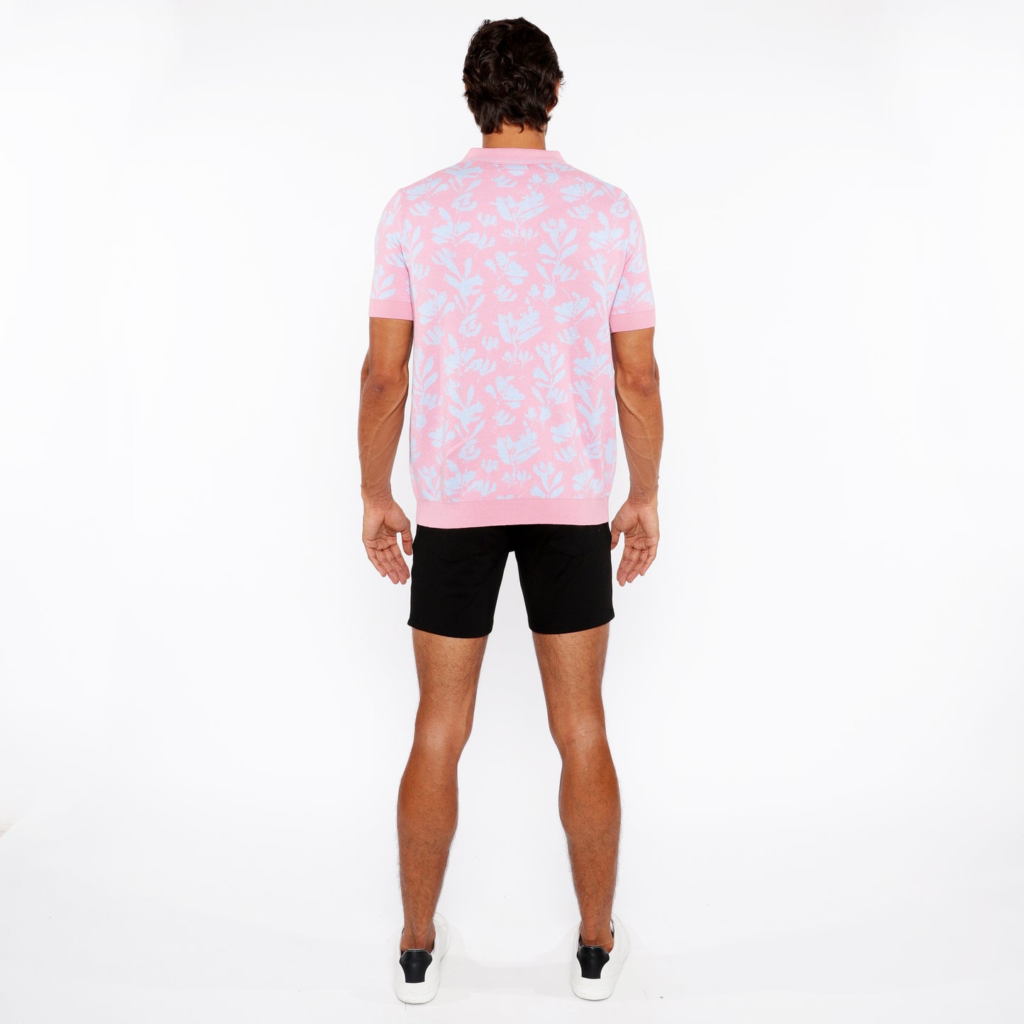 St33le Pink/Sky Leaves Jacquard Knit Polo