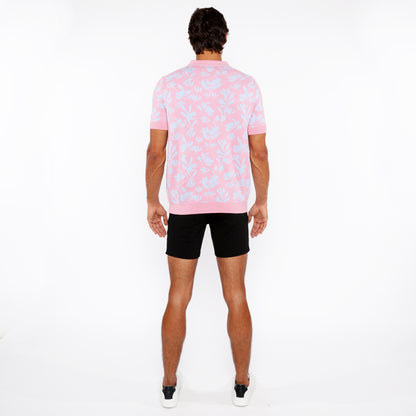 St33le Pink/Sky Leaves Jacquard Knit Polo
