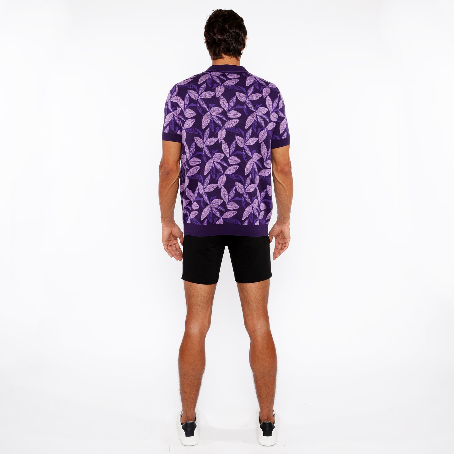 St33le Lilac/Purple Leaves Jacquard Knit Polo