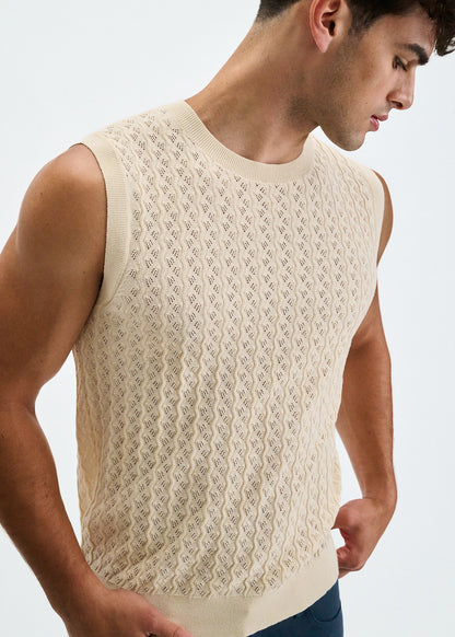 St33le Beige Vertical Waves Knit Vest