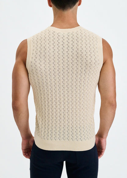 St33le Beige Vertical Waves Knit Vest