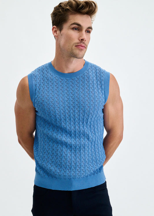 St33le Blue Clove  Vertical Waves Knit Vest
