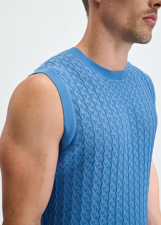 St33le Blue Clove  Vertical Waves Knit Vest
