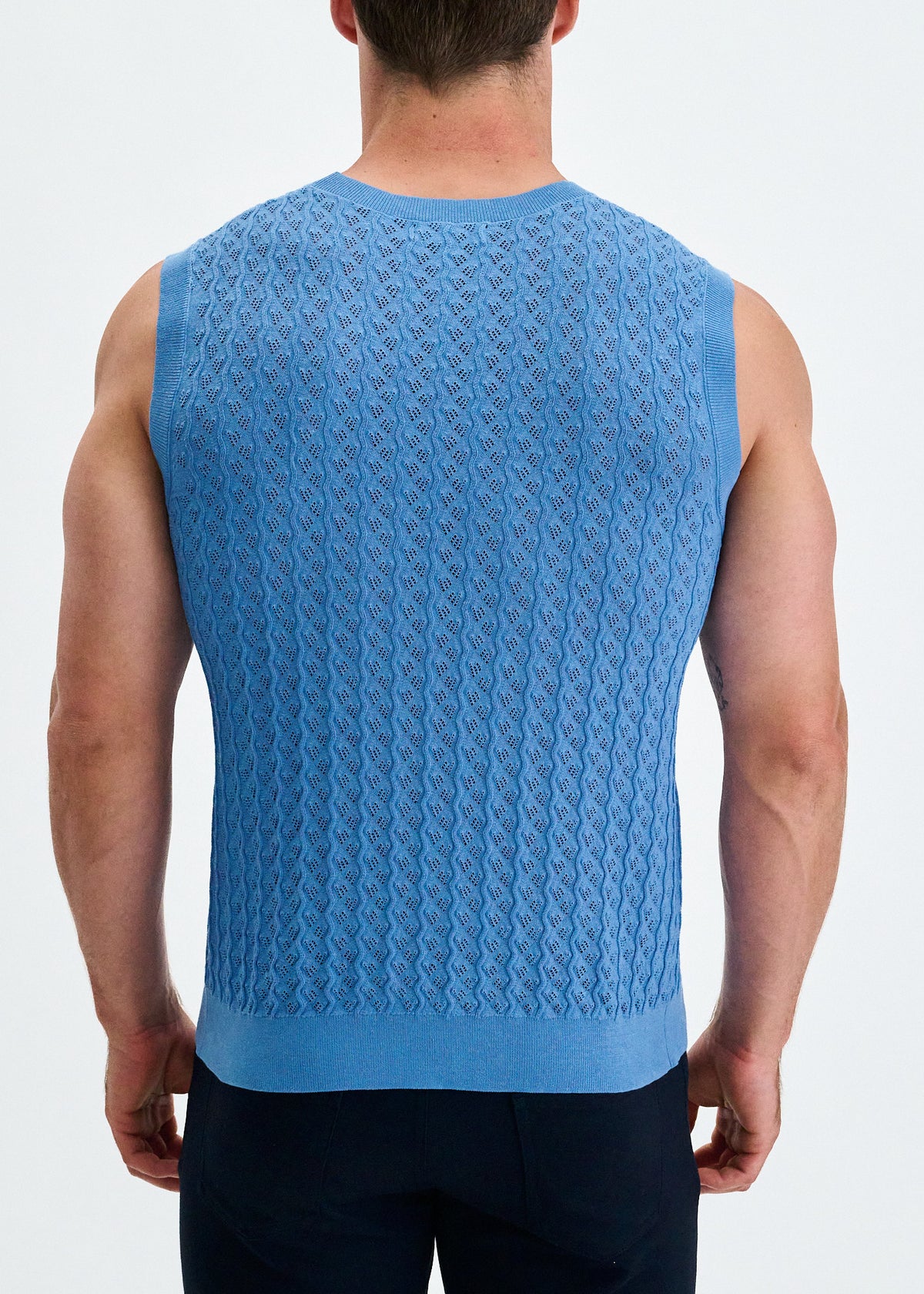 St33le Blue Clove  Vertical Waves Knit Vest