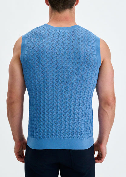 St33le Blue Clove  Vertical Waves Knit Vest