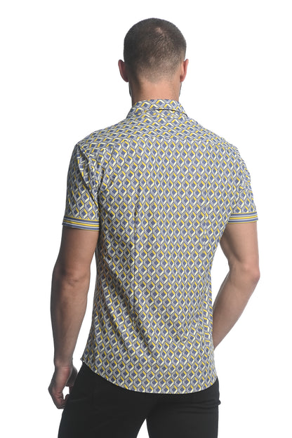 St33le Grey/Yellow 3D squares Knit Shirt