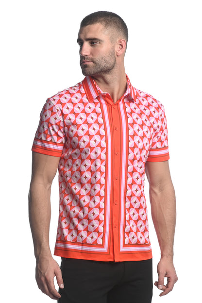 St33le Coral Star Clover Printed Knit Shirt