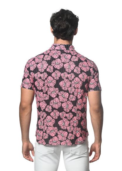 St33le Pink Black Floral Knit SS Shirt