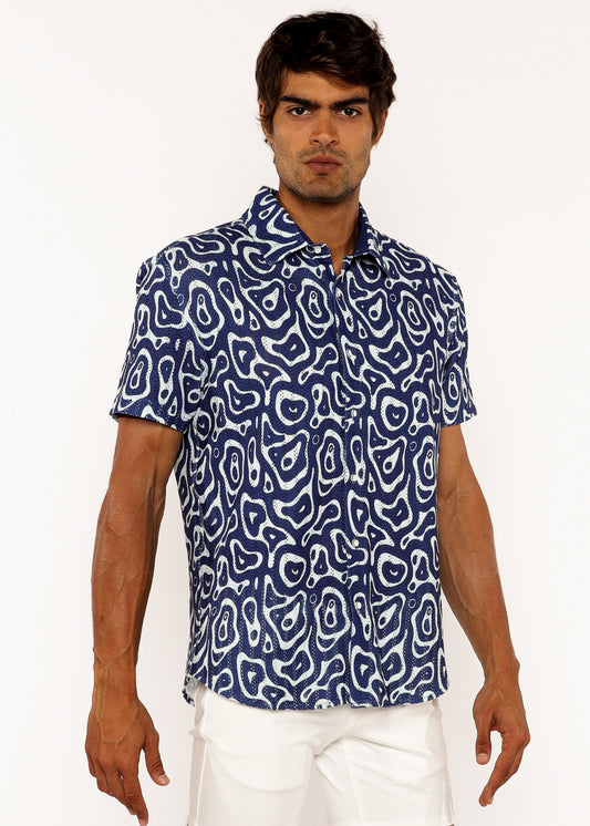 St33le French Blue Squiggly Knit SS Shirt