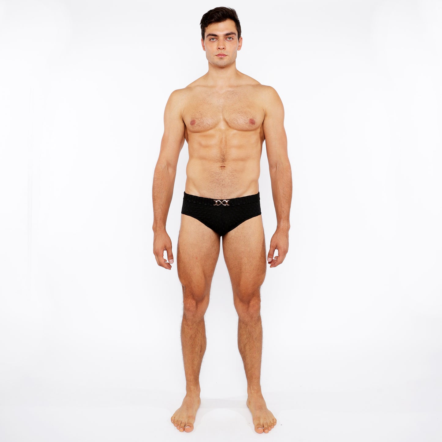 St33le Black Hexagon Textured Swim Brief W/Buckle