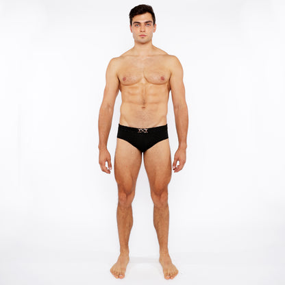 St33le Black Hexagon Textured Swim Brief W/Buckle