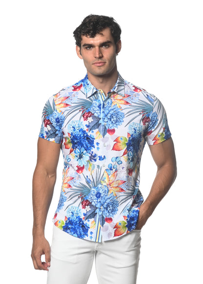 St33le Blue/Yellow Tropics Button Up Shirts