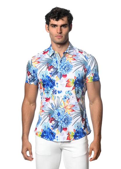 St33le Blue/Yellow Tropics Button Up Shirts