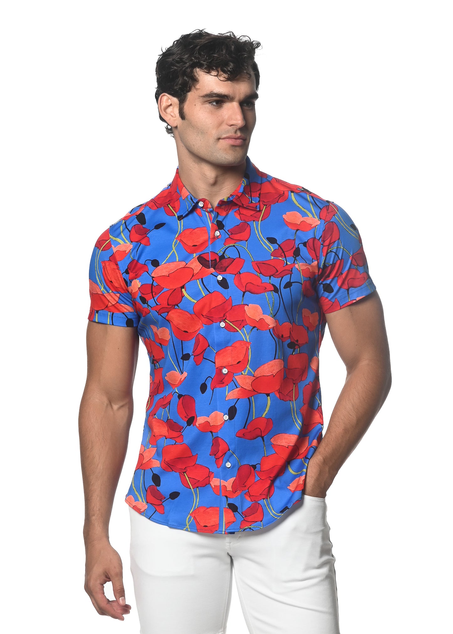 St33le Royal/Red Floral Button Up Shirts