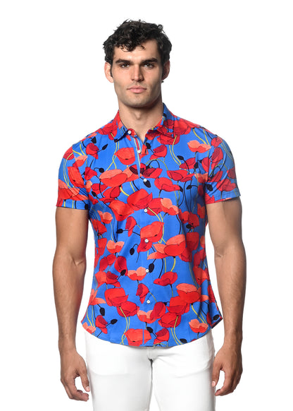 St33le Royal/Red Floral Button Up Shirts