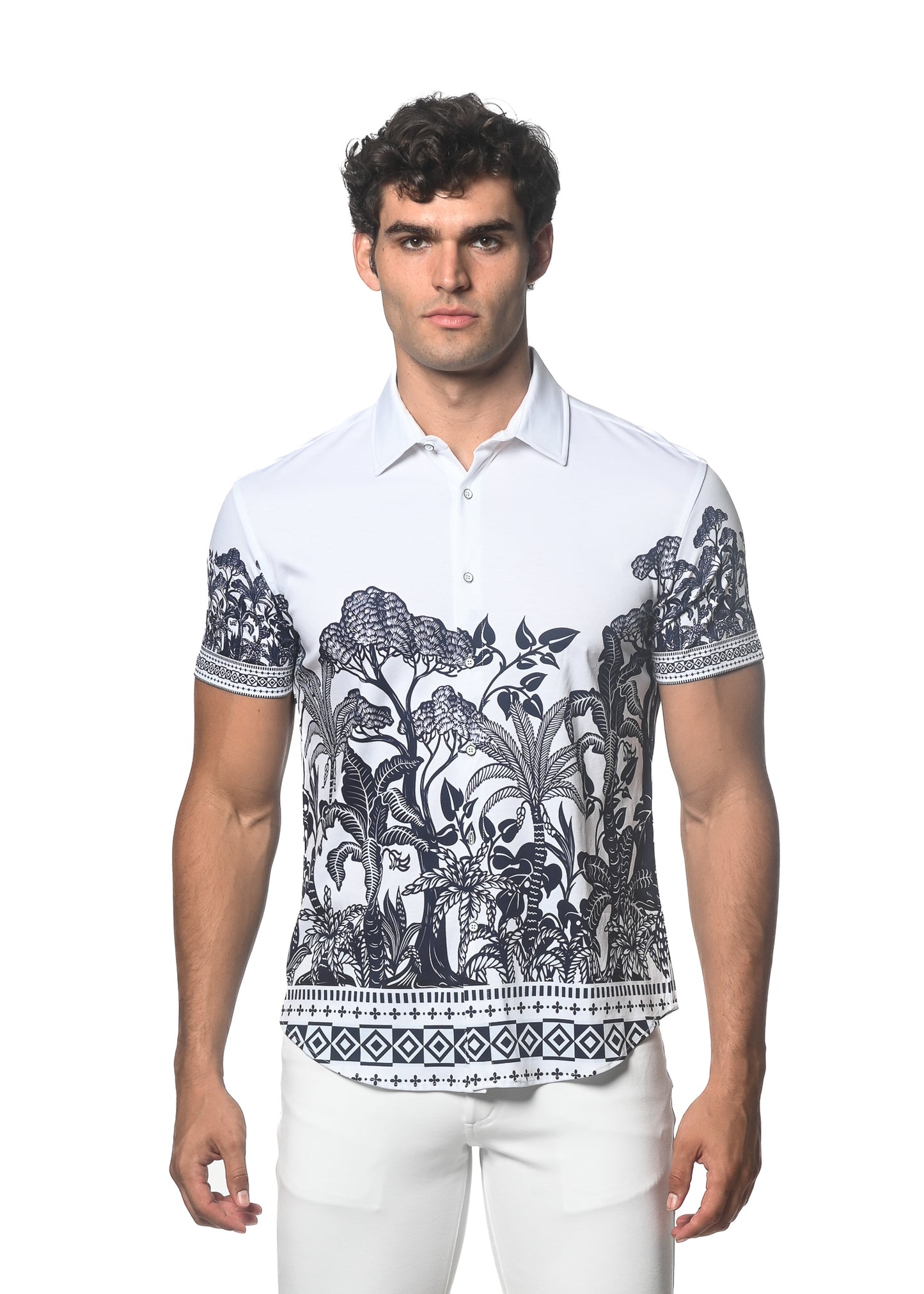 St33le Navy White Tropical Knit Seamless SS Shirt