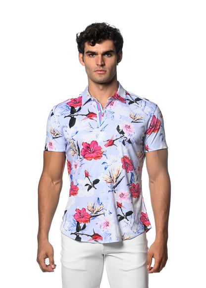 St33le Periwinkle Hibiscus Knit SS Shirt