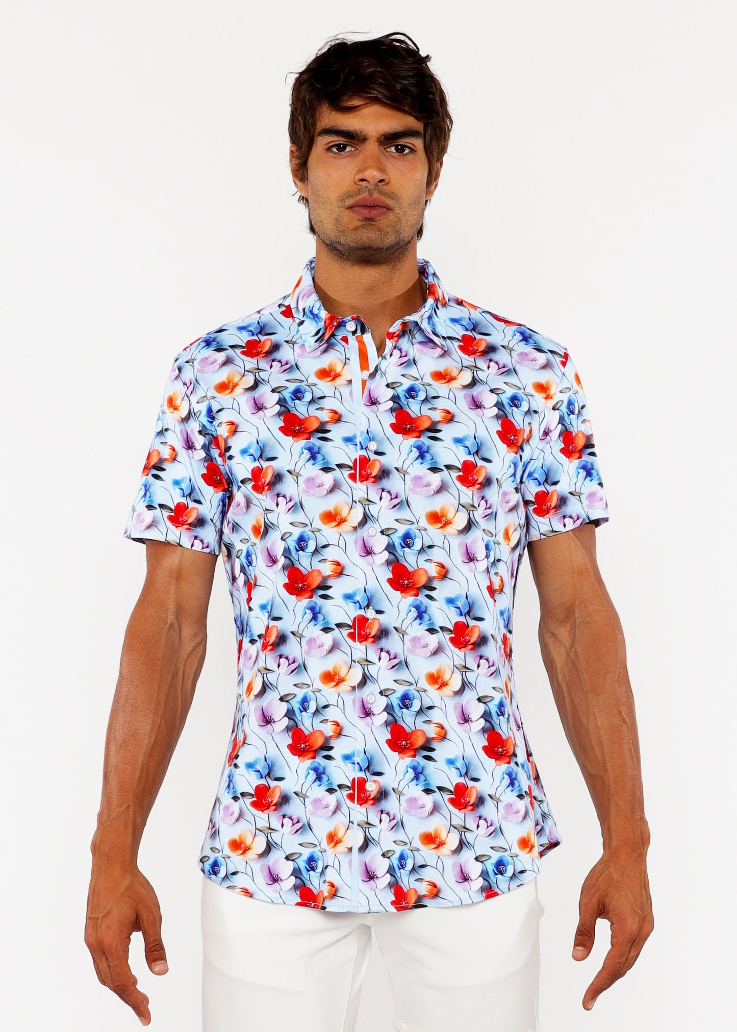 St33le Multi Floral 3D Print Knit SS Shirt