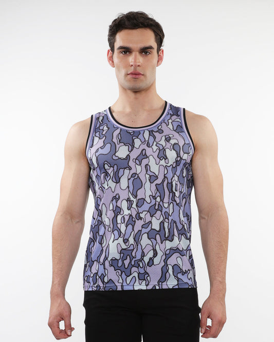 ST33le Purple/Periwinkle Camo Printed Mesh Tank