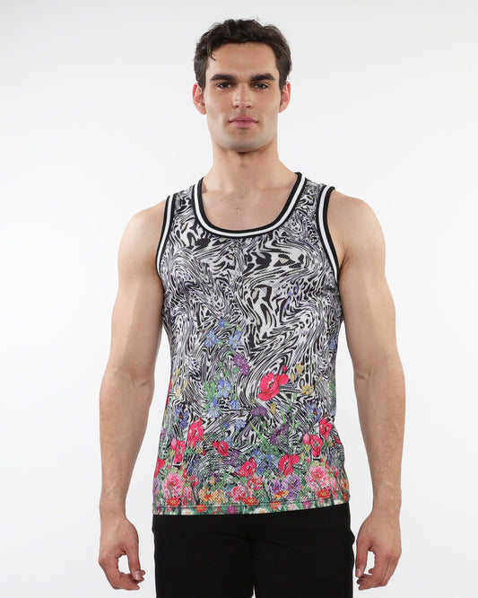 ST33le Black/Multi Jungle Printed Mesh Tank