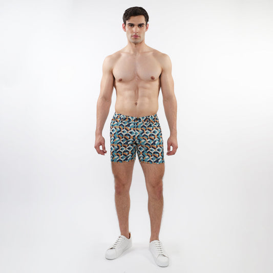 St33le Turquoise Ochre Parquet 5" Jacquard Knit Short